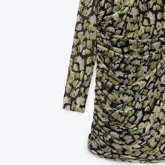 ZARA GREEN PRINTED TULLE DRESS - Picture 4 of 7